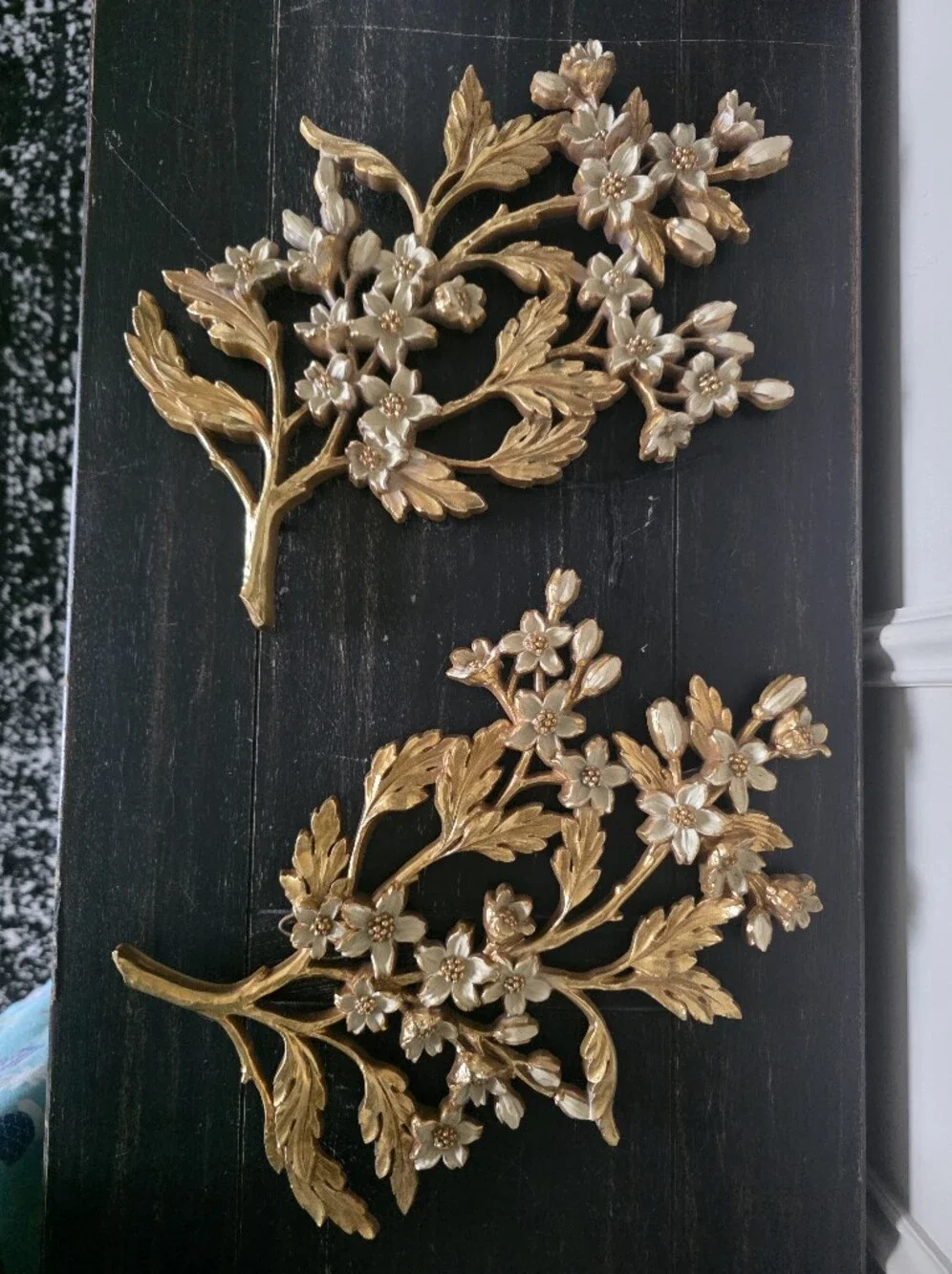 Vtg 60's Syroco Plastic Gold Dogwood/Cherry Blossoms Floral Wall Art Hanging 2
